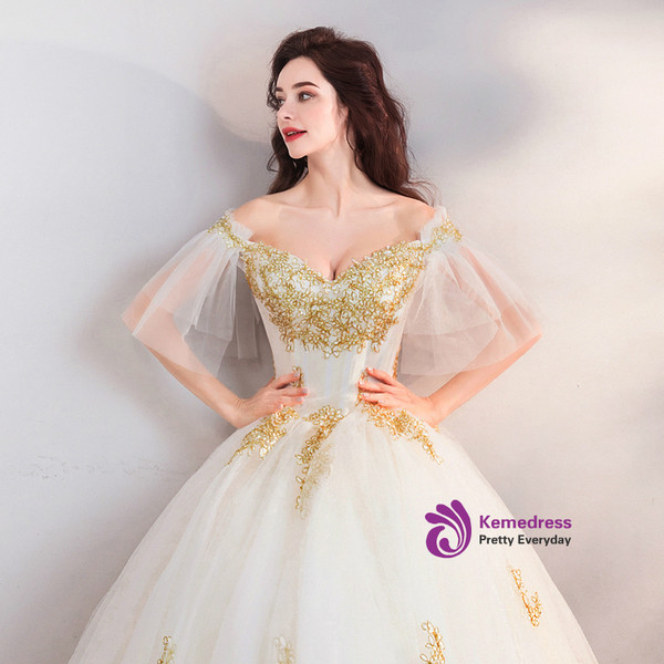 In Stock:Ship in 48 hours White Tulle Off The Shoulder Wedding Dress