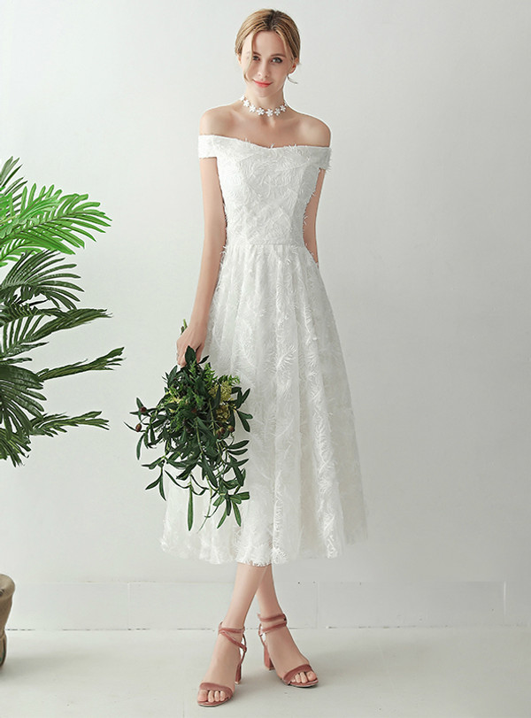 In Stock:Ship in 48 hours White Off The Shoulder Wedding Dress