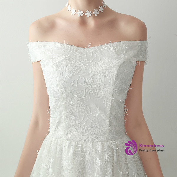 In Stock:Ship in 48 hours White Off The Shoulder Wedding Dress