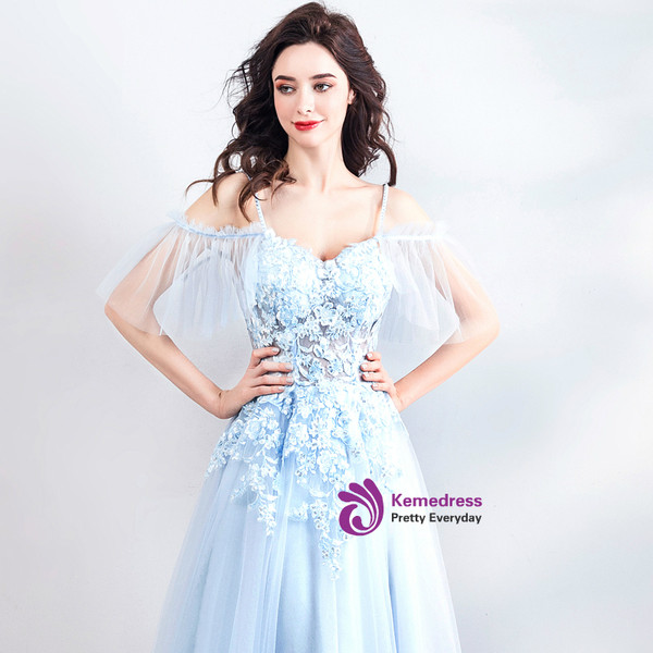 In Stock:Ship in 48 hours White Spaghetti Straps Tulle Prom Dress