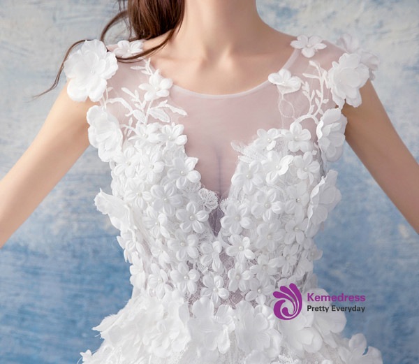 In Stock:Ship in 48 hours White Ball Gown Appliques Wedding Dress