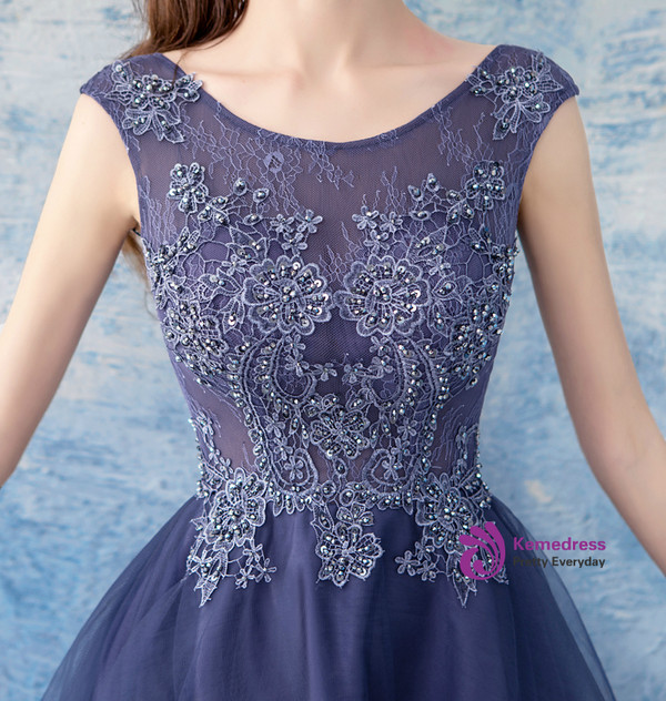In Stock:Ship in 48 hours Blue Hi Lo Tulle Appliques Homecoming Dress