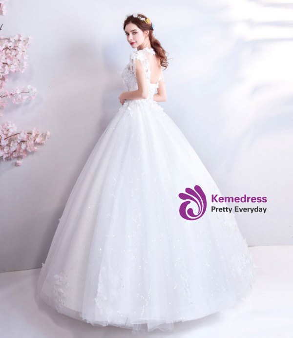 In Stock:Ship in 48 hours White Appliques Beading Wedding Dress
