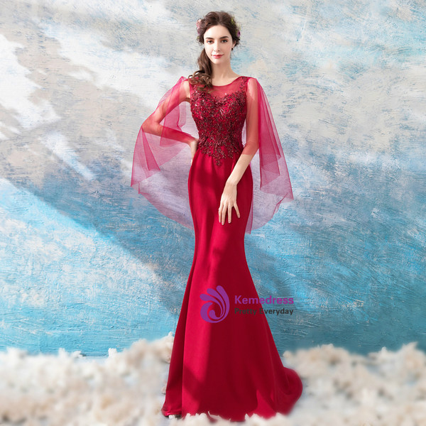 In Stock:Ship in 48 hours Mermaid Red Satin Appliques Prom Dress