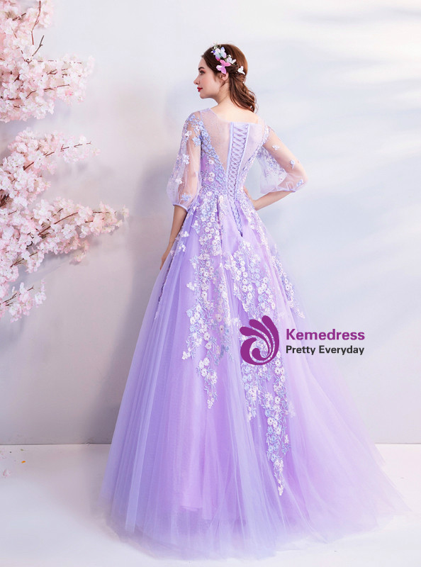 In Stock:Ship in 48 hours Purple Long Sleeve Quinceanera Dresses