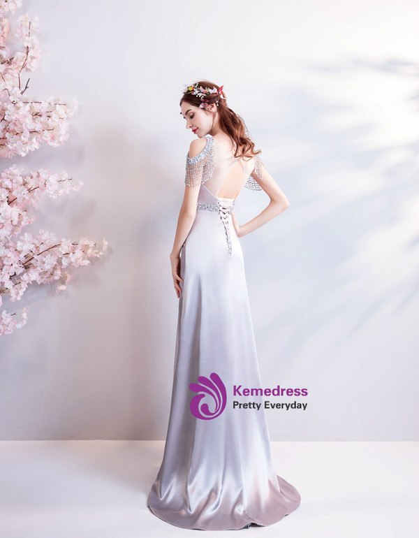 In Stock:Ship in 48 hours Mermaid Gray Backless Prom Dress