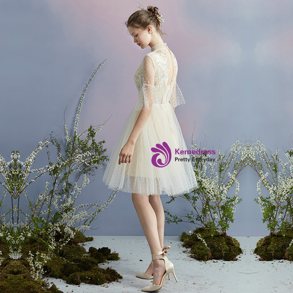 In Stock:Ship in 48 hours Yellow High Neck Tulle Homecoming Dress