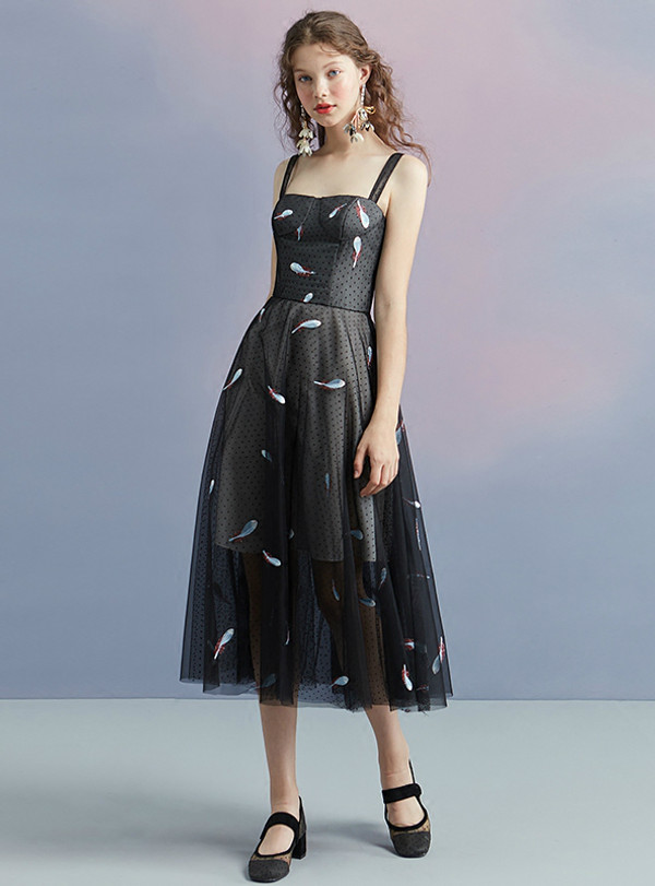 In Stock:Ship in 48 hours Black Spaghetti Straps Tulle Homecoming Dress