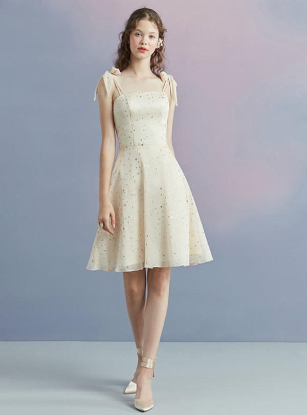 In Stock:Ship in 48 hours Yellow Spaghetti Straps Champagne Homecoming Dress