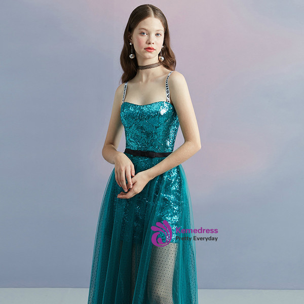In Stock:Ship in 48 hours Blue Spaghetti Straps Sequins Homecoming Dress