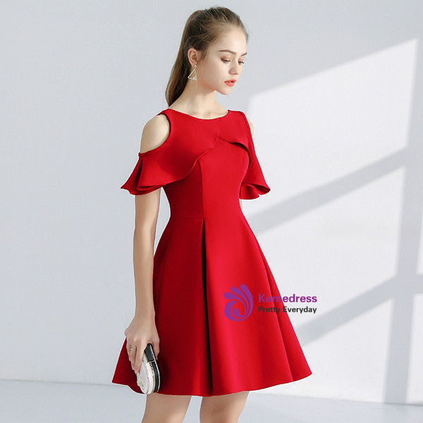 In Stock:Ship in 48 hours Red Satin Short Homecoming Dress