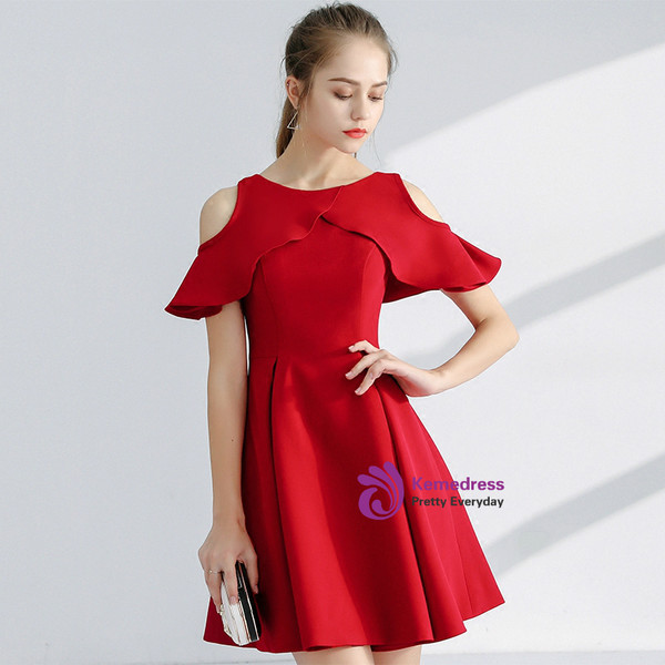 In Stock:Ship in 48 hours Red Satin Short Homecoming Dress