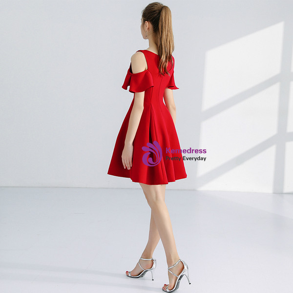 In Stock:Ship in 48 hours Red Satin Short Homecoming Dress