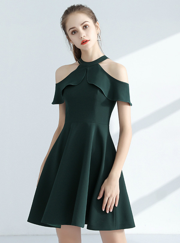 In Stock:Ship in 48 hours Green Halter Satin Homecoming Dress