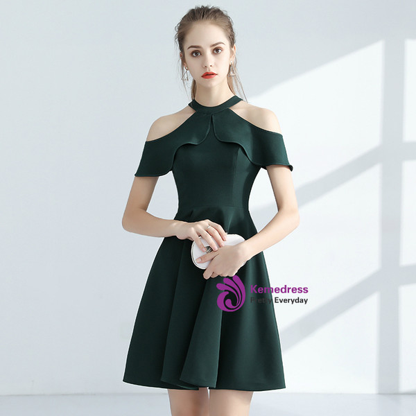 In Stock:Ship in 48 hours Green Halter Satin Homecoming Dress