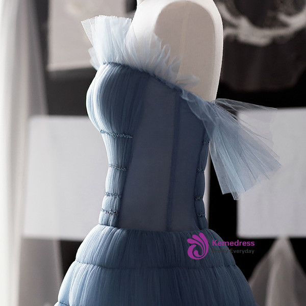 In Stock:Ship in 48 hours Blue Strapless Tulle Homecoming Dress