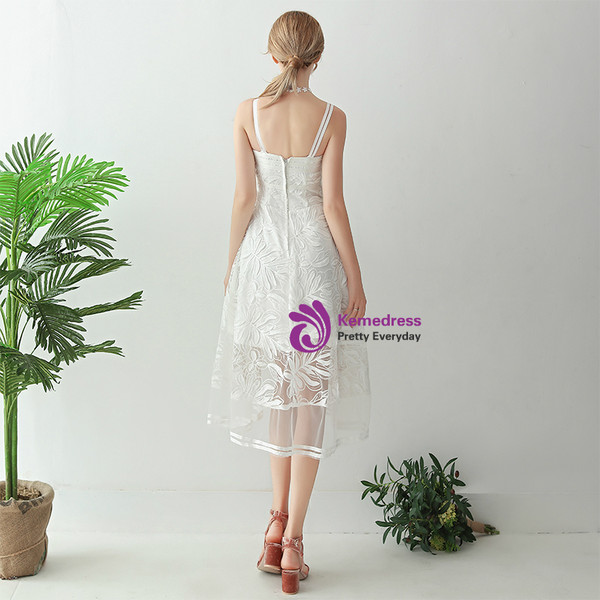 In Stock:Ship in 48 hours White Tulle Tea Length Wedding Dress