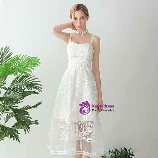 In Stock:Ship in 48 hours White Tulle Tea Length Wedding Dress