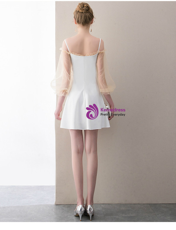 In Stock:Ship in 48 hours White Long Sleeve Homecoming Dress