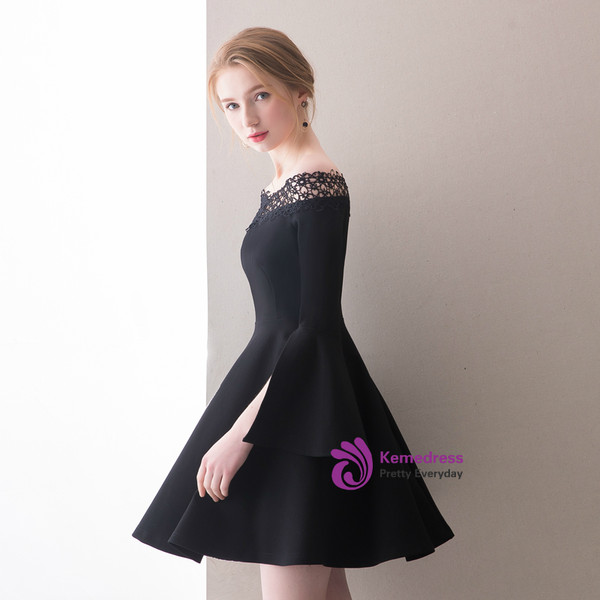 In Stock:Ship in 48 hours Black Off The Shoulder Satin Homecoming Dress