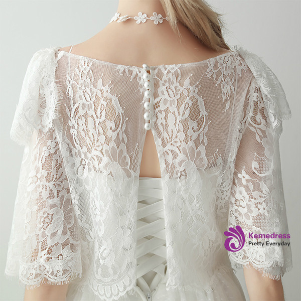 In Stock:Ship in 48 hours White Lace Two Piece Wedding Dress