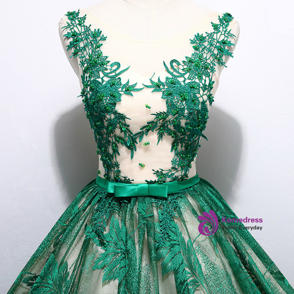 In Stock:Ship in 48 hours Green Ball Gown Lace Quinceanera Dresses