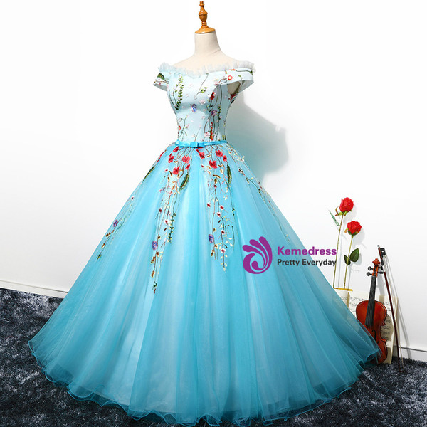 In Stock:Ship in 48 hours Blue Off The Shoulder Tulle Quinceanera Dresses