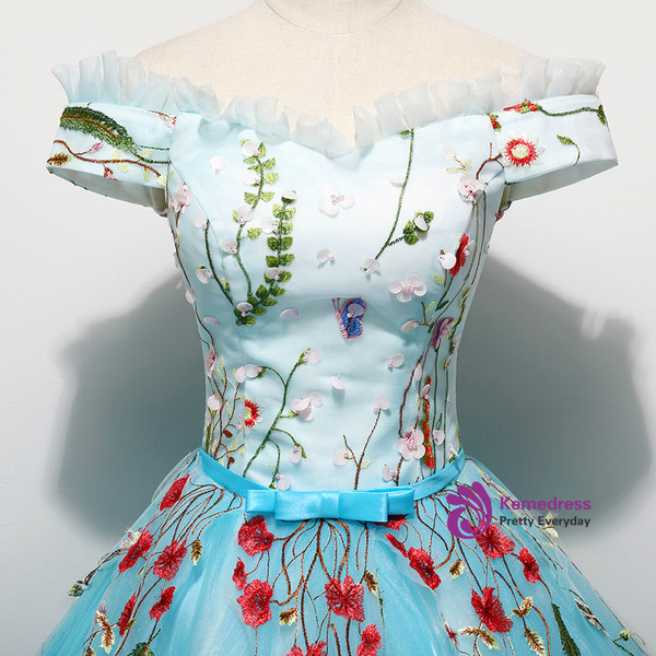 In Stock:Ship in 48 hours Blue Off The Shoulder Tulle Quinceanera Dresses