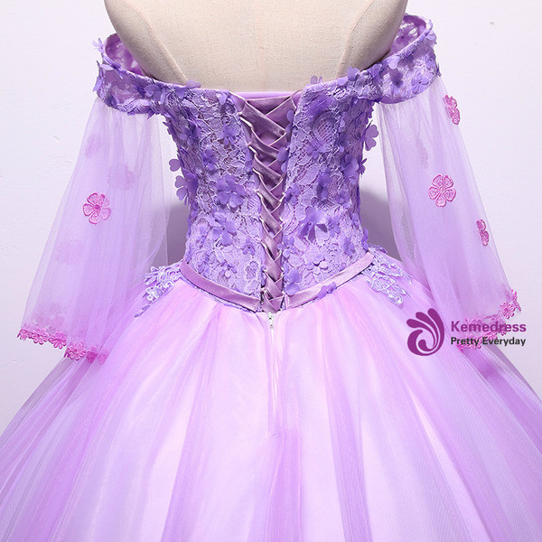 In Stock:Ship in 48 hours Purple Appliques Tulle Quinceanera Dresses