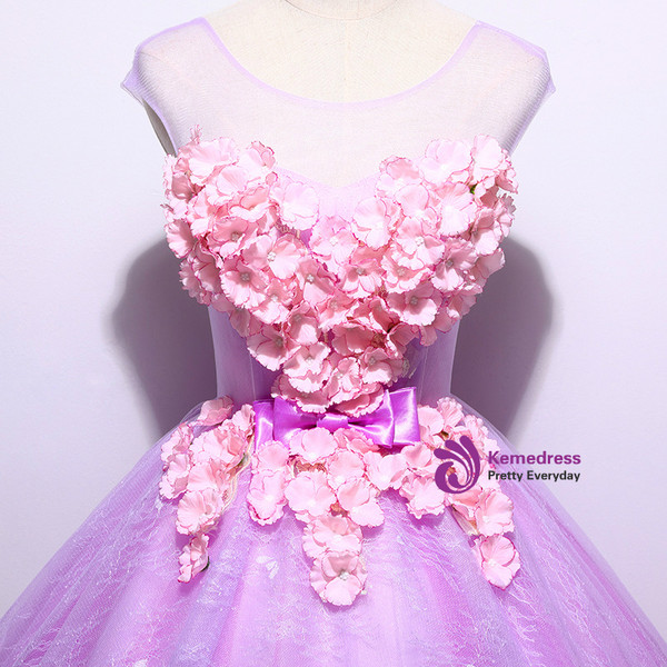 In Stock:Ship in 48 hours Purple Tulle Appliques Quinceanera Dresses