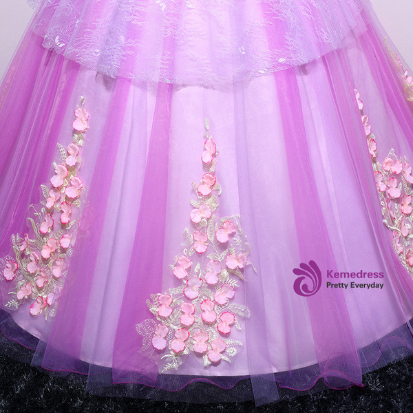 In Stock:Ship in 48 hours Purple Tulle Appliques Quinceanera Dresses
