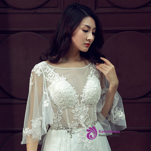 Sexy White Sheath Tulle Lace Corset Backless Wedding Dress