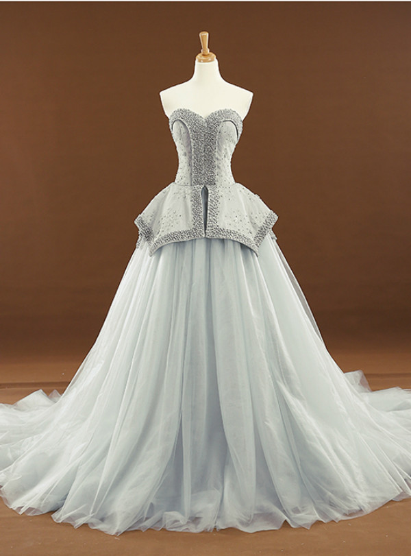 White Ball Gown Tulle Sweetheart Neck With Beading Wedding Dress