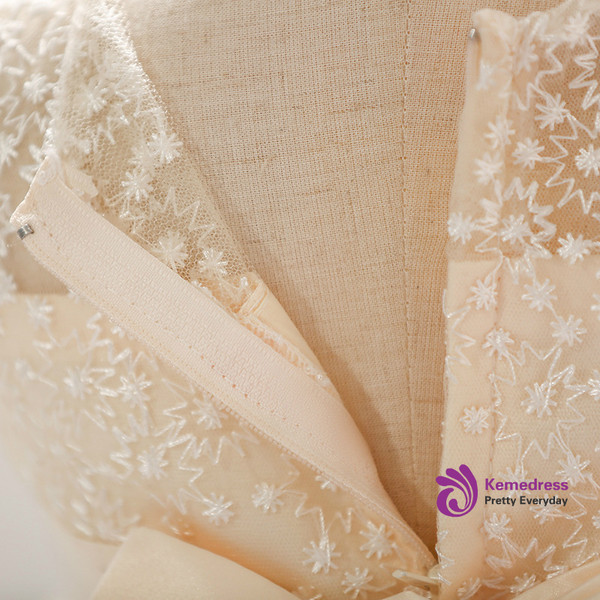 In Stock:Ship in 48 Hours Champagne Lace With Bow Little Girl Dress