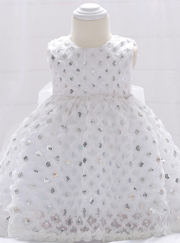 In Stock:Ship in 48 Hours White Lace Sequins Little Girl Dress