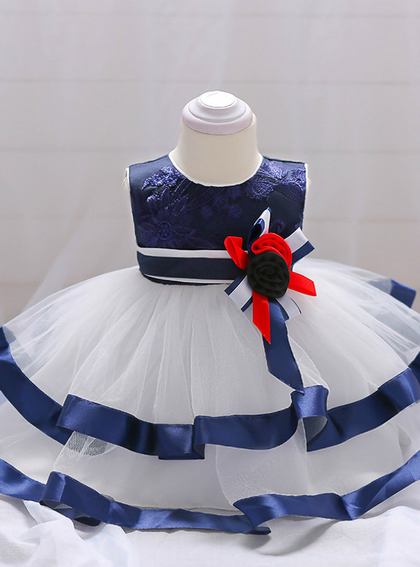In Stock:Ship in 48 Hours White Tulle With Flower Little Girl Dress