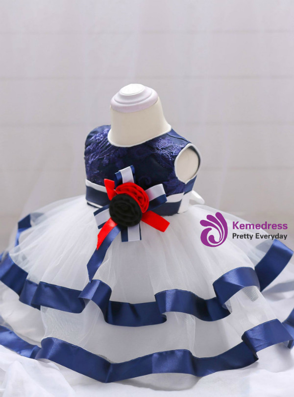 In Stock:Ship in 48 Hours White Tulle With Flower Little Girl Dress