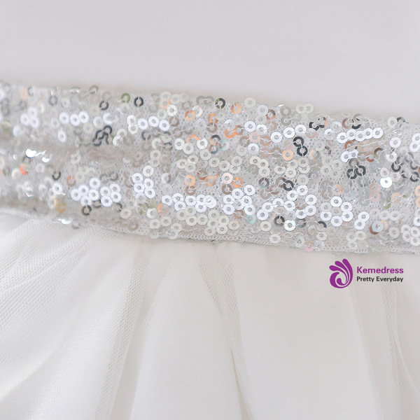 In Stock:Ship in 48 Hours White Short Sleeve Sequins Girl Dress