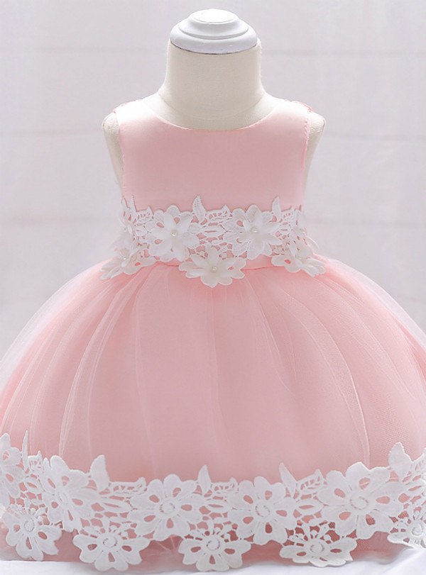 In Stock:Ship in 48 Hours Pink Tulle Appliques Little Girl Dress