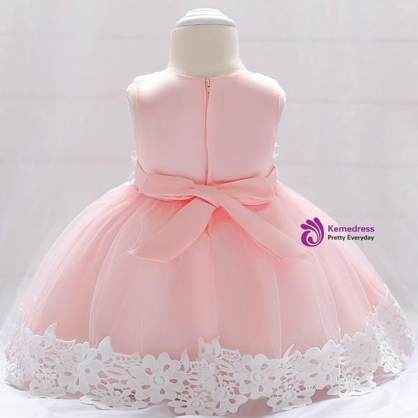 In Stock:Ship in 48 Hours Pink Tulle Appliques Little Girl Dress