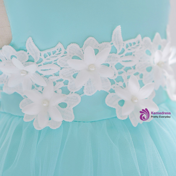 In Stock:Ship in 48 Hours Blue Tulle Appliques Little Girl Dress