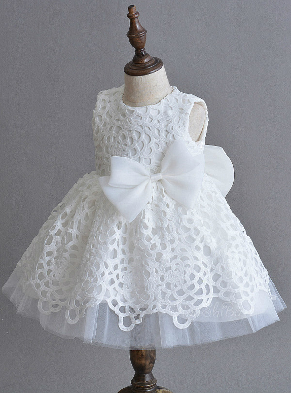 In Stock:Ship in 48 Hours White Lace Tulle Bow Little Girl Dress