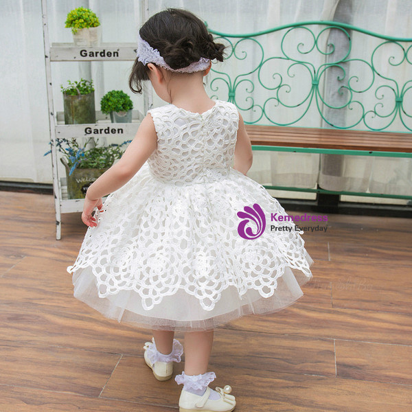 In Stock:Ship in 48 Hours White Lace Tulle Bow Little Girl Dress