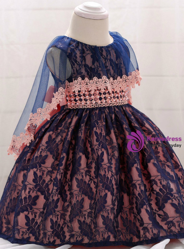 In Stock:Ship in 48 Hours Pink Tulle Blue Lace Little Girl Dress
