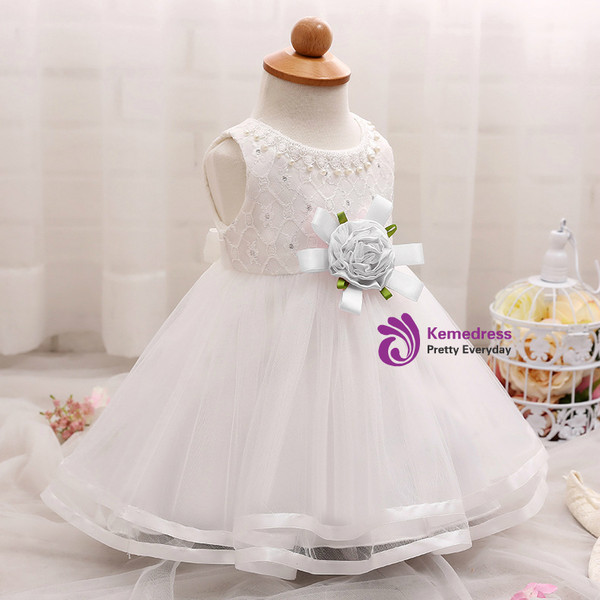 In Stock:Ship in 48 Hours White Tulle With Flower Litter Girl Dress