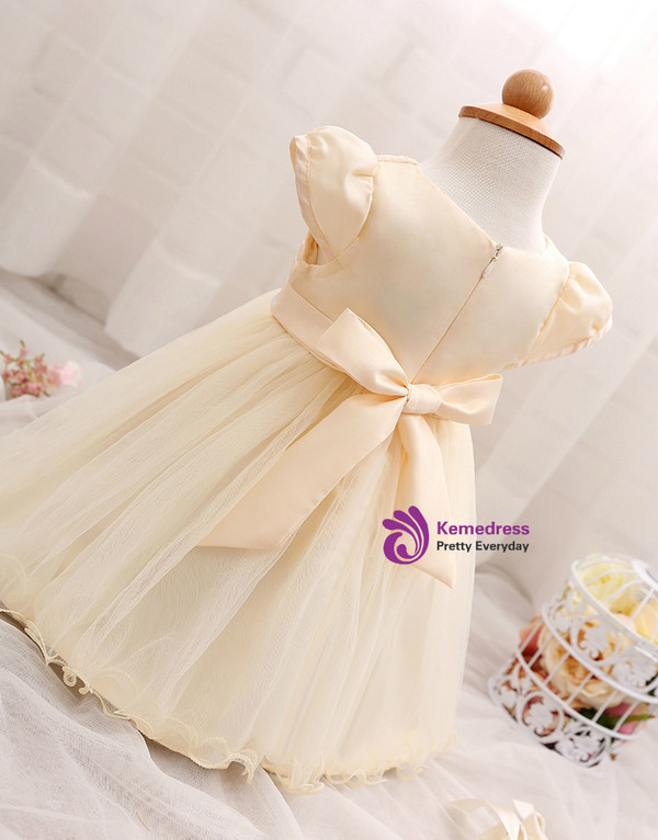 In Stock:Ship in 48 Hours Yellow Cap Sleeve Pearls Litter Girl Dress
