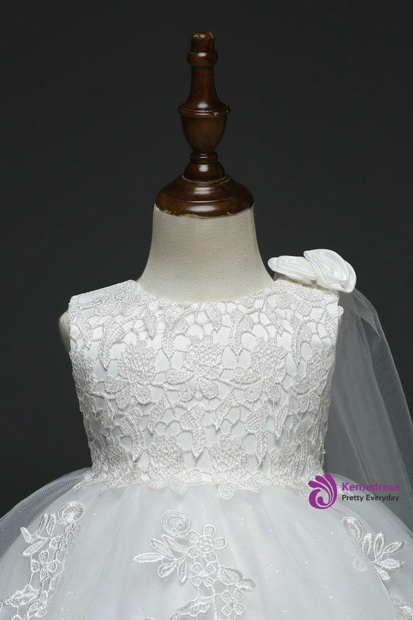 In Stock:Ship in 48 Hours White Tulle Appliques Litter Girl Dress