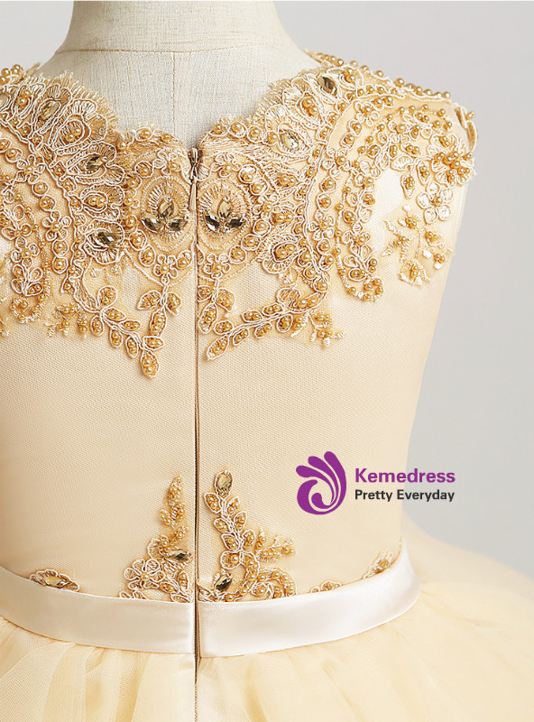 Ball Gown Tulle Lace Beaded Ruffles Floor Length Flower Girl Dress