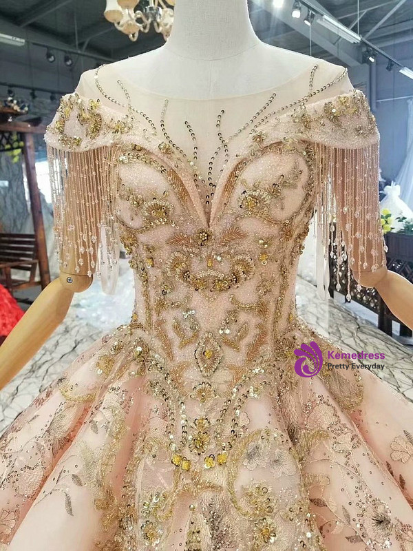 Pink Ball Gown Off The Shoulder Sequins With Beading Wedding Dress