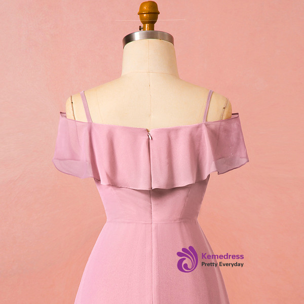 Plus Size Pink Chiffon Spaghetti Straps Floor Length Prom Dress